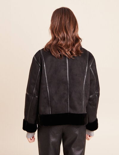 Bombardier court droit col montant noir femme