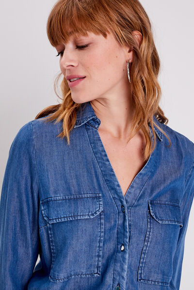 Chemise manches longues denim brut femme