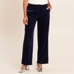 Pantalon large taille haute &agrave; paillettes bleu fonc&eacute; femme