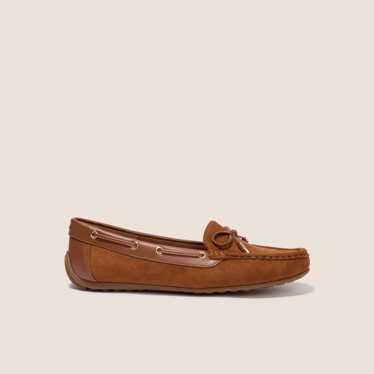 Mocassins aspect daim marron cognac femme