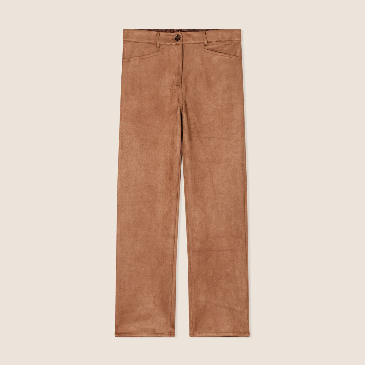 Pantalon droit suédine 7/8ème marron femme