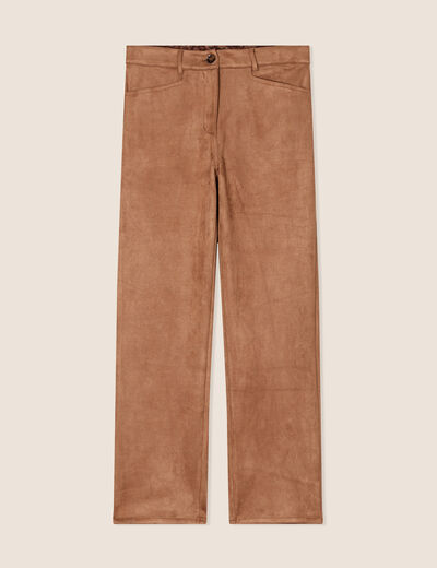 Pantalon droit suédine 7/8ème marron femme