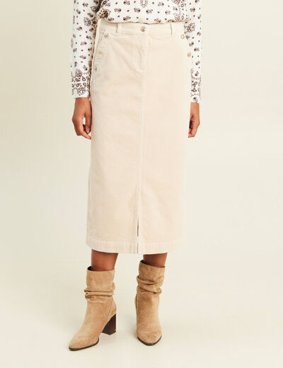Jupe droite longue en velours sable femme