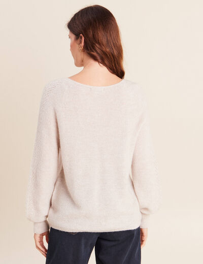 Pull droit col rond manches longues beige femme
