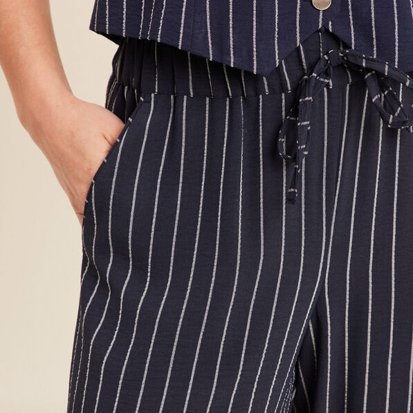 Pantalon large taille haute bleu foncé femme