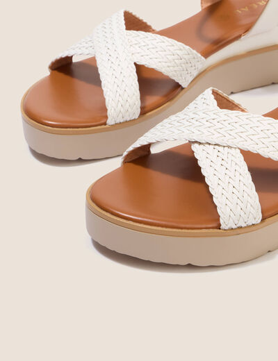 Sandales &agrave; talon compens&eacute; avec brides blanc femme