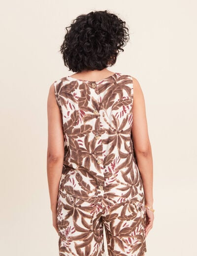 Blouse sans manches col rond fluide marron femme