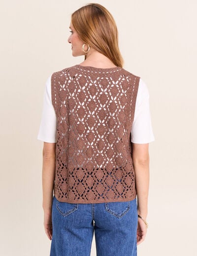 Gilet ajour&eacute; coupe droite courte marron femme