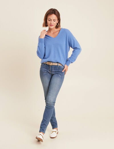 Pull en cachemire col v bleu violet femme