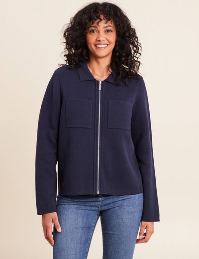 Gilet r&eacute;versible manches longues bleu femme
