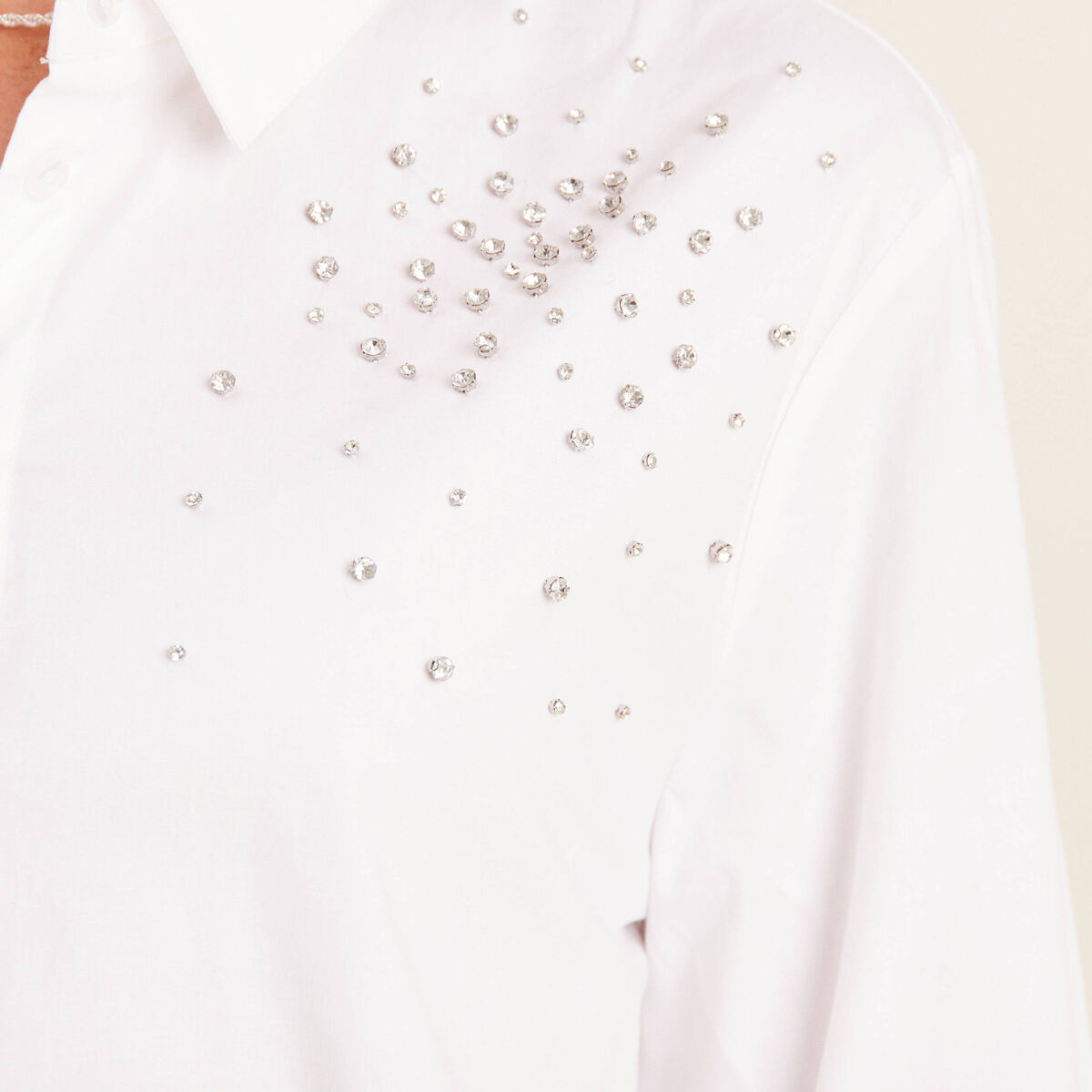 Chemise manches longues strass ecru femme