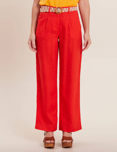 Pantalon large ceinturé orange femme