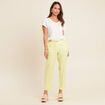Pantalon coupe chino en lin ceintur&eacute; jaune clair femme