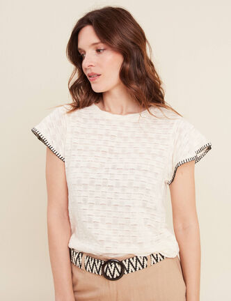 T-shirt manches courtes ecru femme