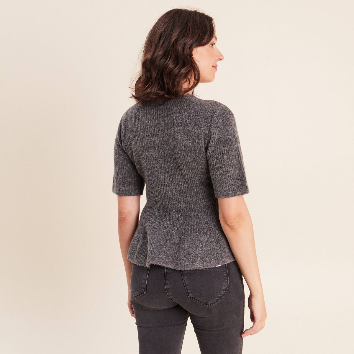 Pull col rond gris clair femme