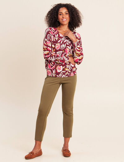 Legging 7/8&egrave;me taille bascul&eacute;e en maille vert kaki femme