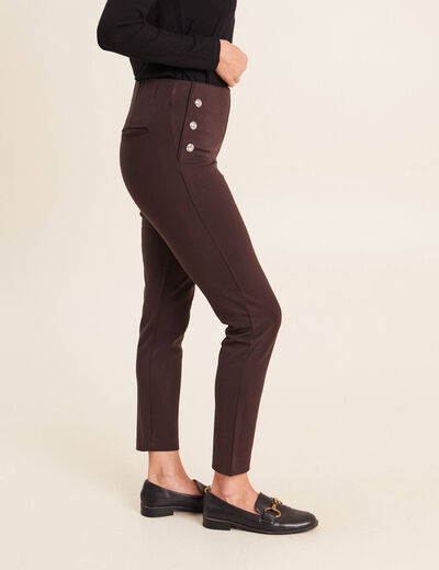 Legging 7/8&egrave;me taille bascul&eacute;e en maille marron fonc&eacute; femme