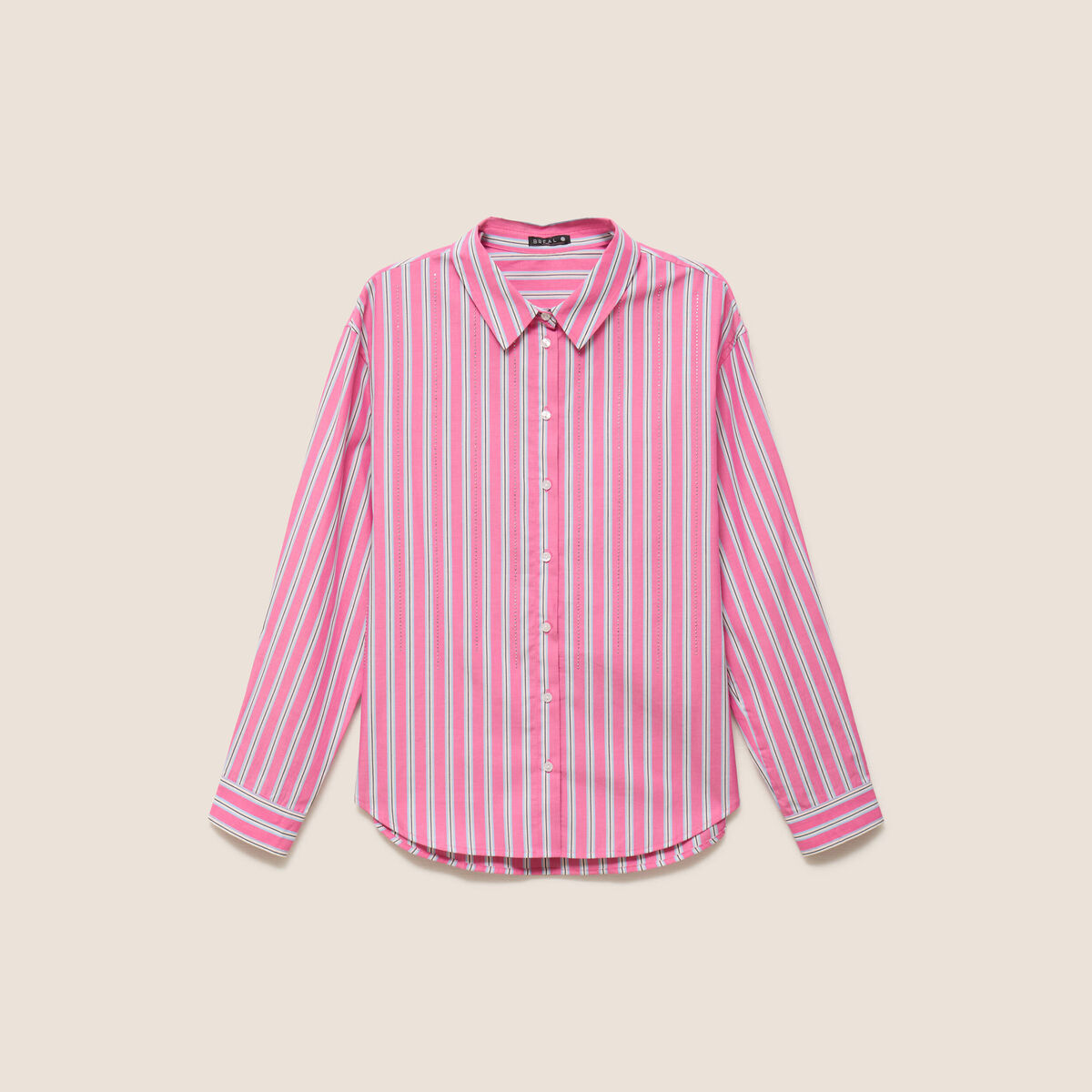 Chemise manches longues en coton strass rose femme