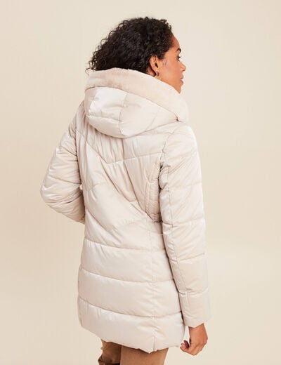 Doudoune mi-longue &agrave; capuche beige femme