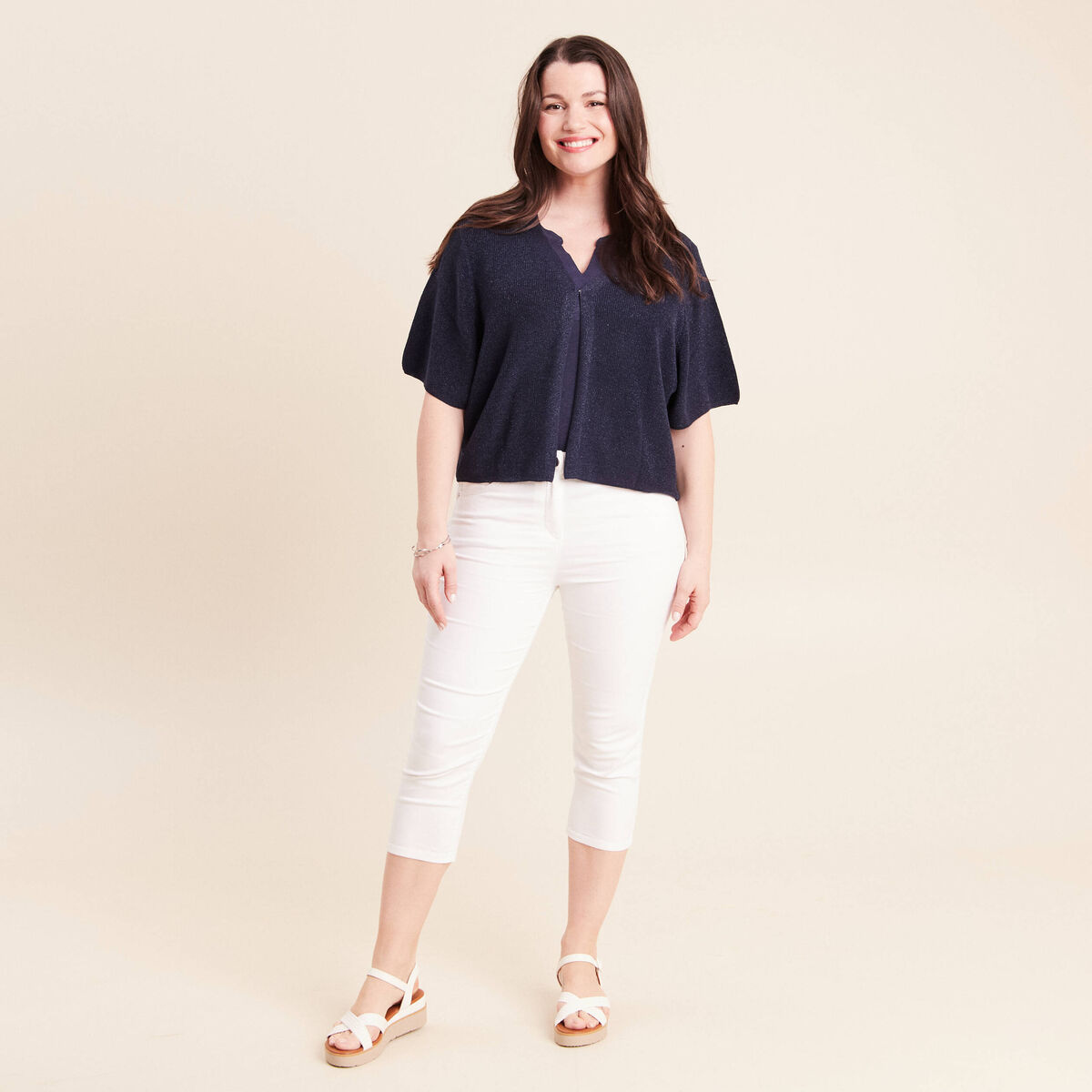 Gilet manches courtes bleu marine femme
