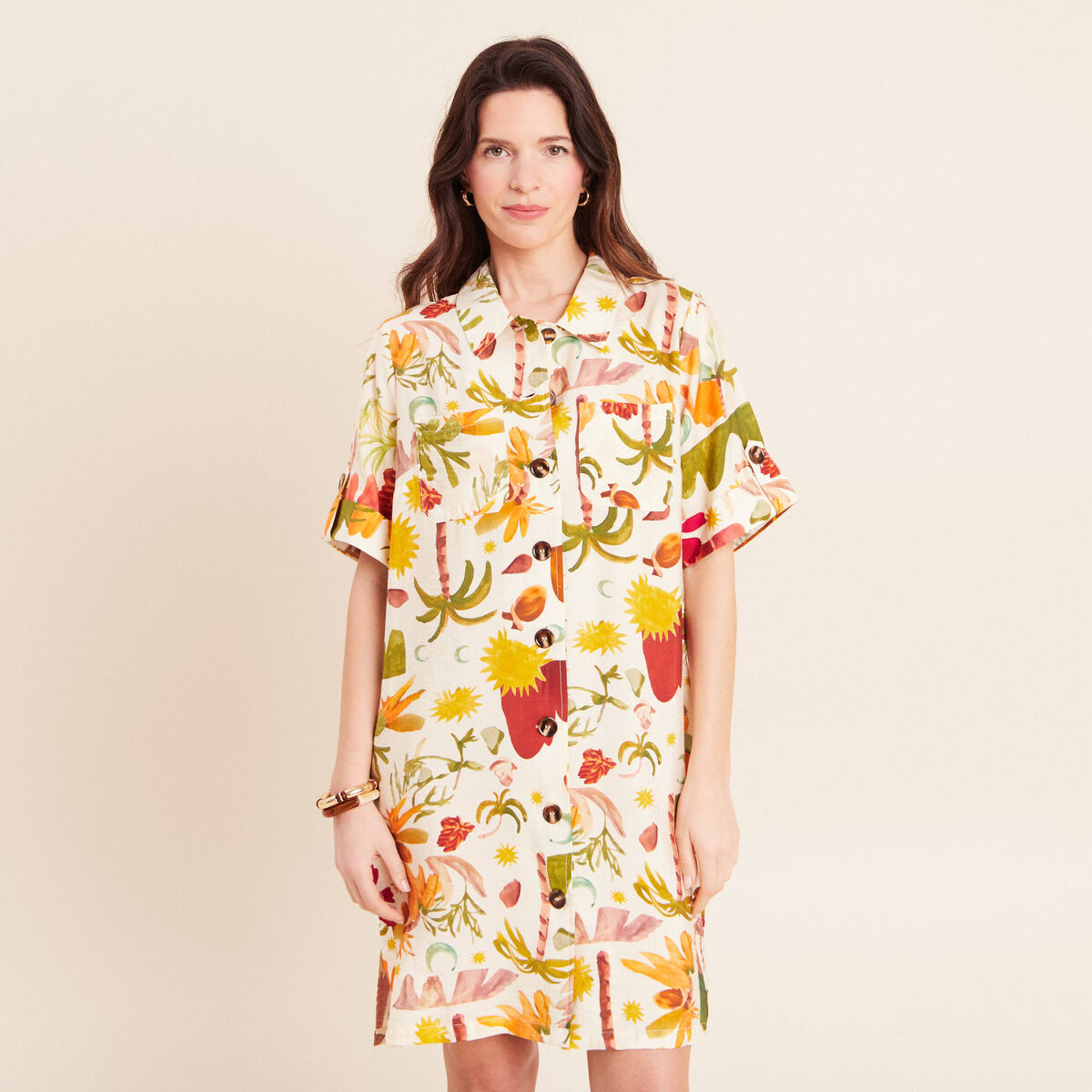 Robe droite courte manches courtes multicolore femme