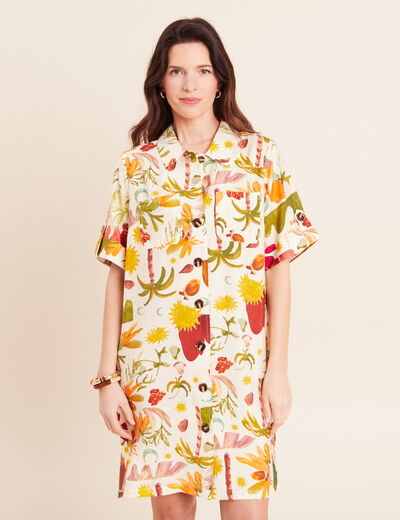 Robe droite courte manches courtes multicolore femme