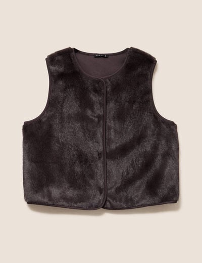 Gilet droit sans manches fausse fourrure marron fonc&eacute; femme