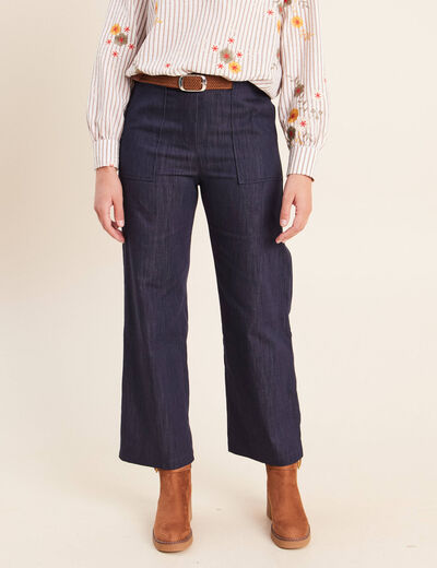 Jean cargo taille haute denim brut femme