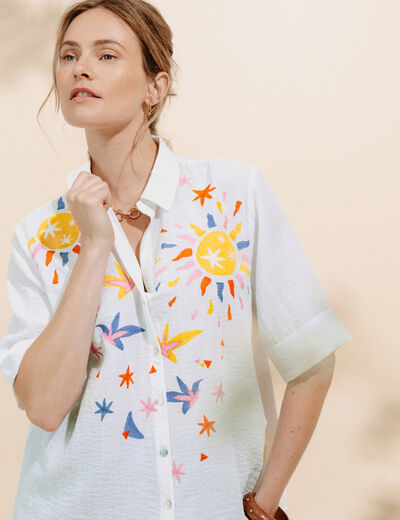 Chemise ample manches 3/4 col chemise blanc femme