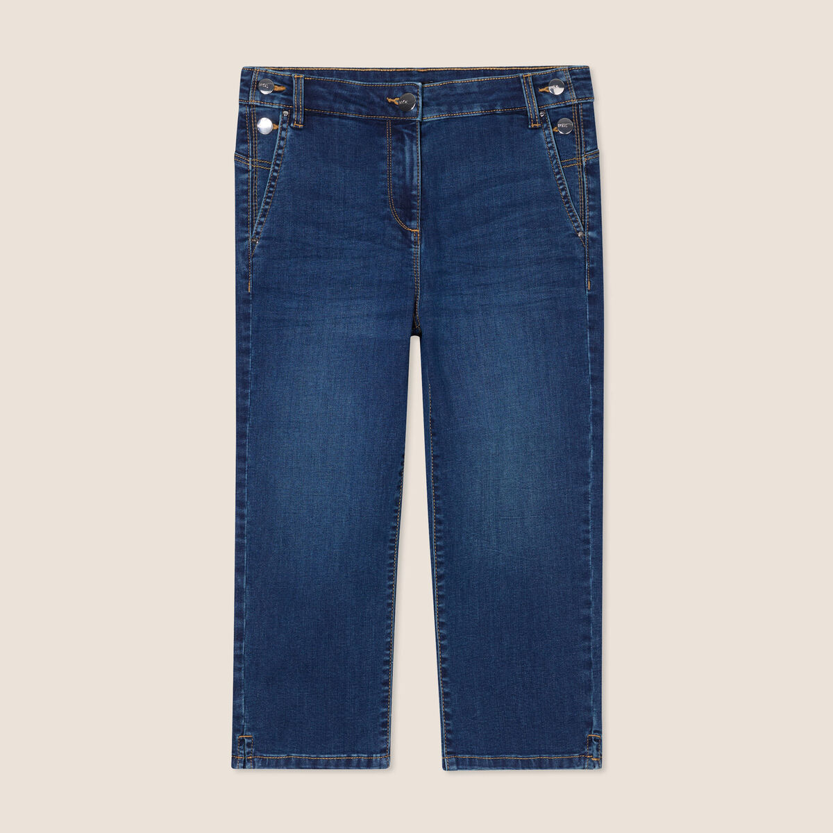 Pantacourt droit en jean denim brut femme