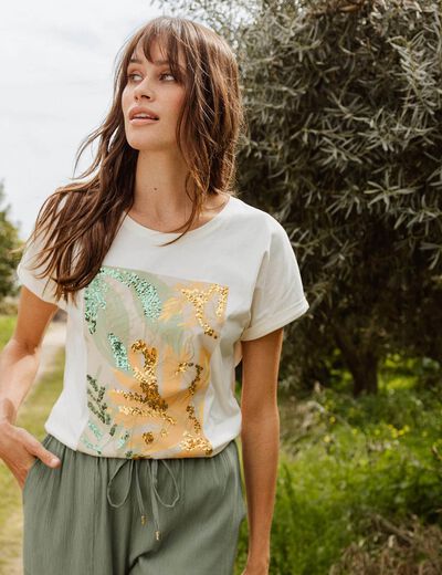 T-shirt manches courtes ecru femme