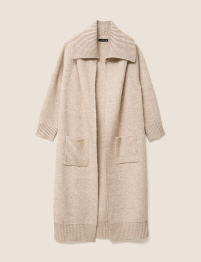 Gilet manches longues avec poches creme femme