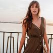 Robe midi &eacute;vas&eacute;e satin vert kaki femme