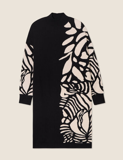Robe tricot droite col montant noir femme