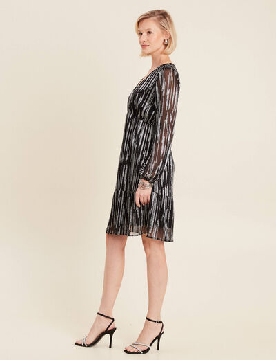 Robe argentée à sequins évasée noir femme