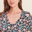 T-shirt col V manches courtes bleu femme