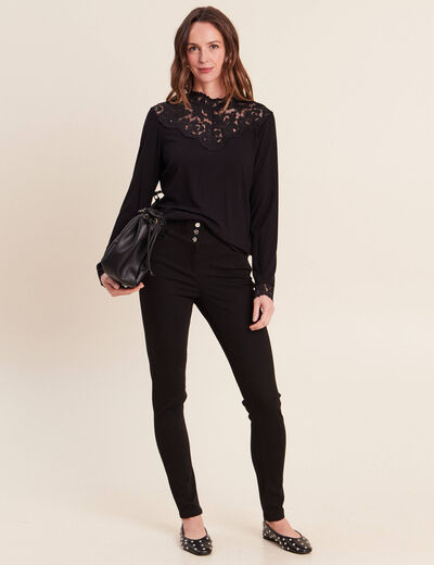 Jean ajust&eacute; taille haute stretch noir femme