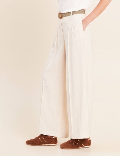 Pantalon large avec ceinture amovible ivoire femme