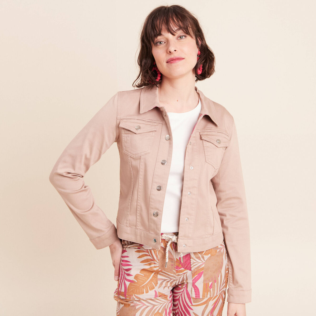 Veste cintr&eacute;e r&eacute;versible manches longues marron femme