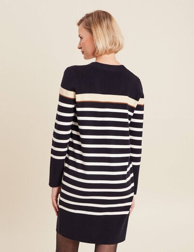 Robe tricot droite col en V bleu foncé femme