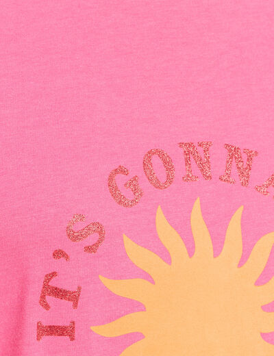 T-shirt col rond manches courtes rose fushia femme