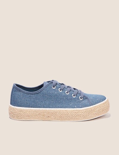 Tennis à lacets en jean denim stone femme