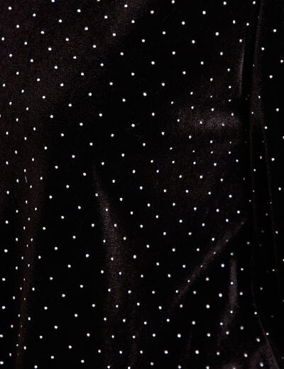 T-shirt velours col v manches 3/4 strass noir femme