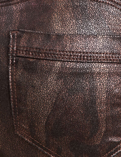 Pantalon taille bascul&eacute;e enduit marron fonc&eacute; femme