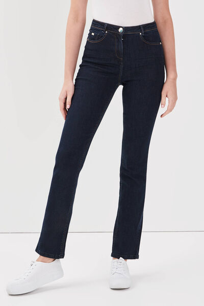 Jeans droit taille haute denim brut femme
