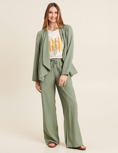 Pantalon large fluide vert kaki femme