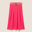 Jupe longue évasée ceinturée rouge corail femme