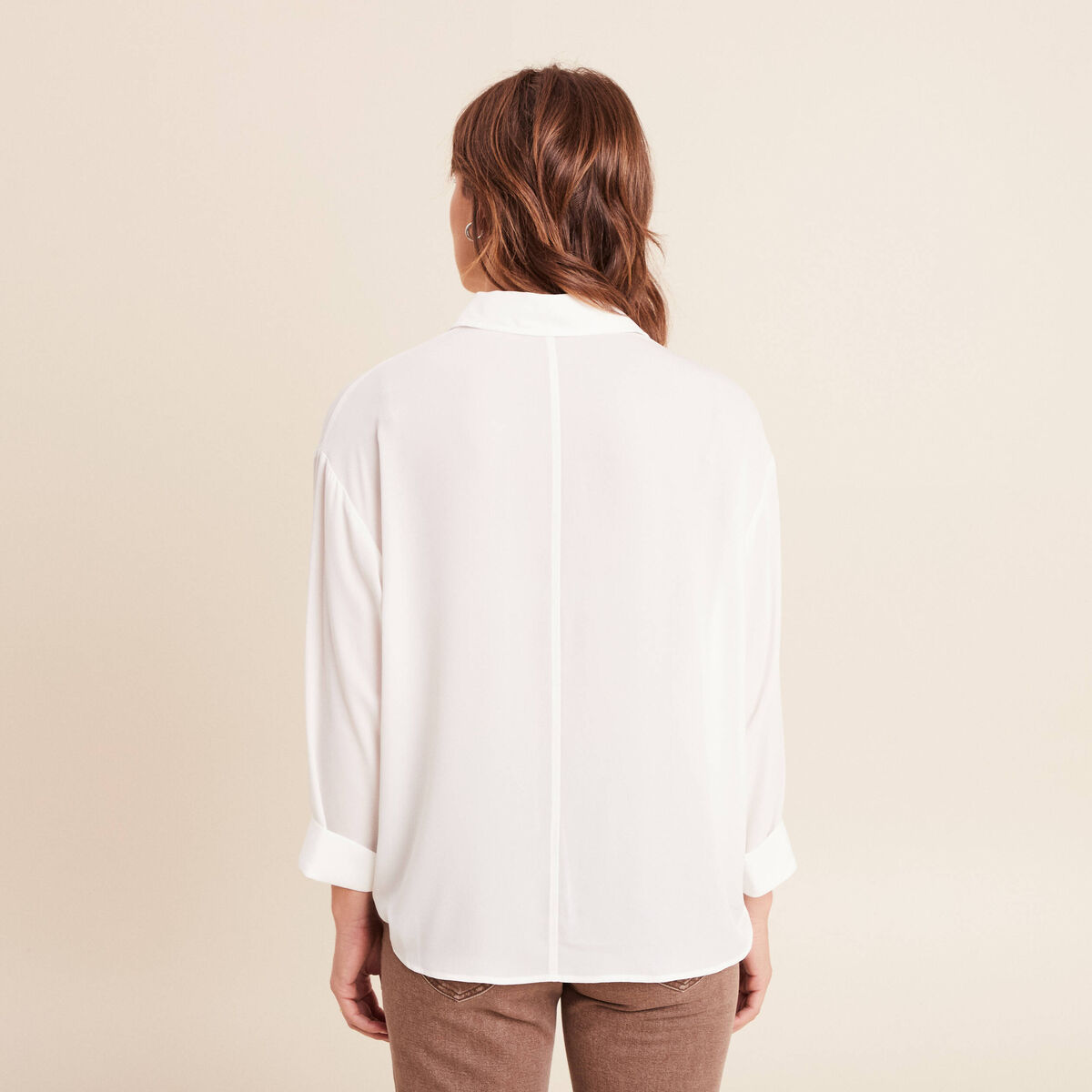 Chemise ample col chemise manches 3/4 ecru femme