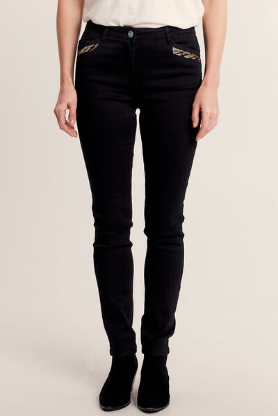 Jean ajusté avec sequins noir femme