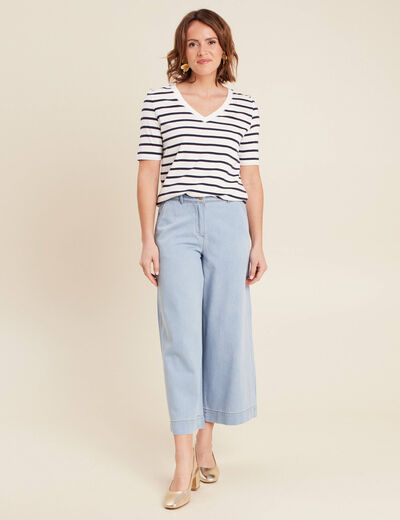 Jean large 7/8ème taille haute denim bleach femme